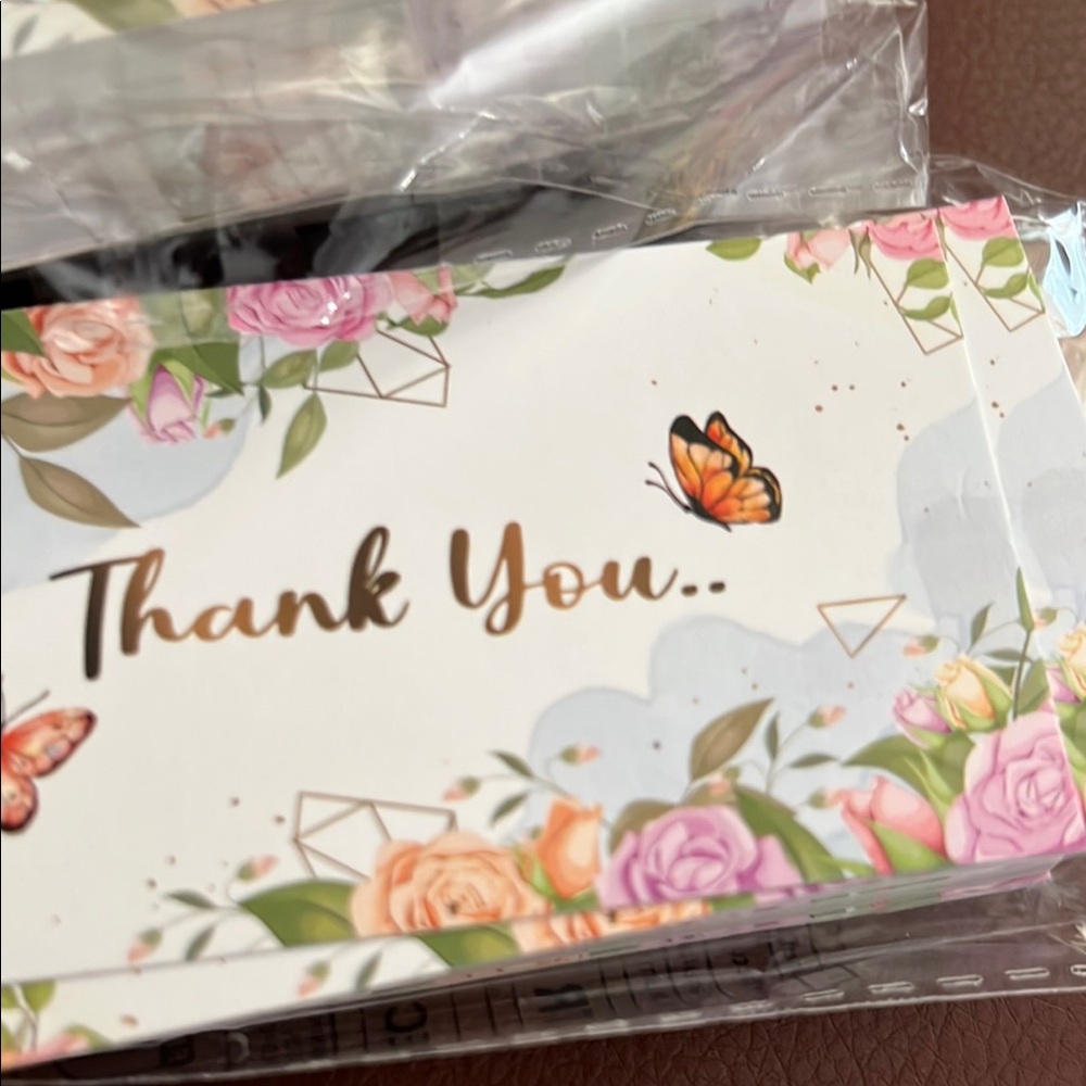 Thank You Cards set of 50 and 500 stickers Set with Floral and Heart Designs - Picture 5 of 6